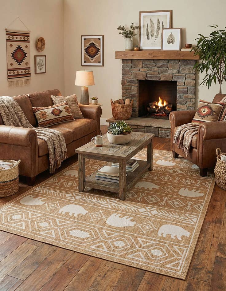 Detail image of 5' 3 x 7' Easy-Clean Southwestern Indoor / Outdoor Rug