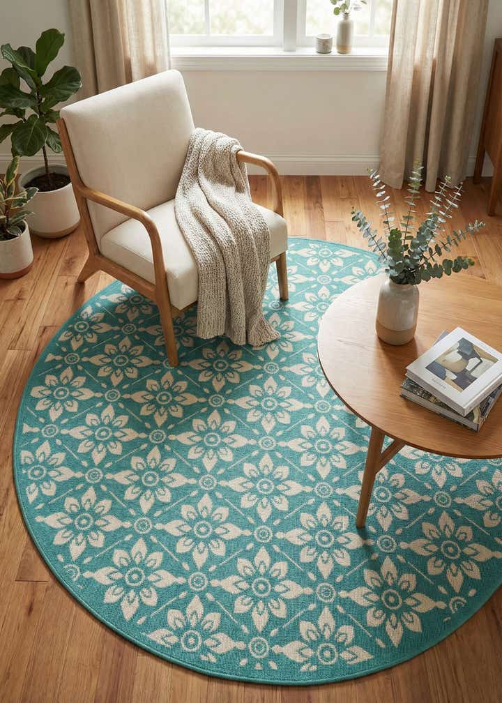6' x 6' Easy-Clean Trellis Indoor / Outdoor Round Rug