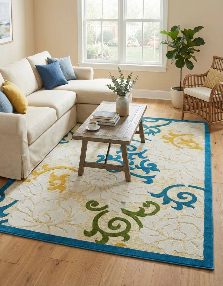 Detail image of 9' x 12'  Washable Botanical Indoor / Outdoor Rug