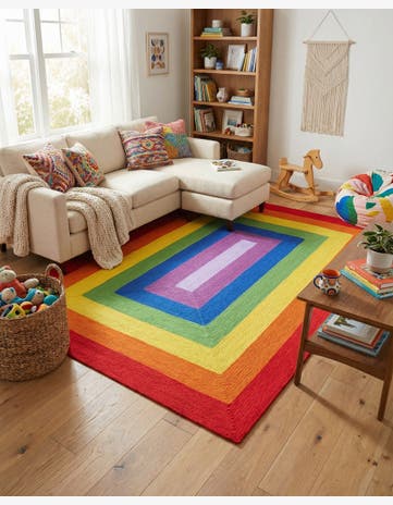 9' x 12' Handmade Hand Braided Rainbow Wool Rug