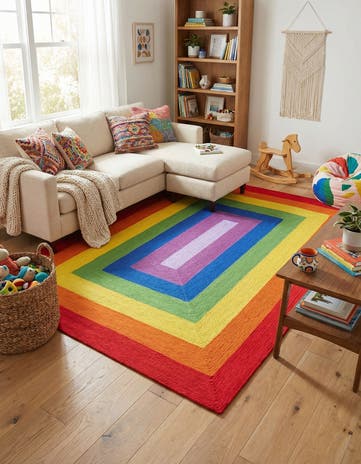 9' x 12' Handmade Hand Braided Rainbow Wool Rug