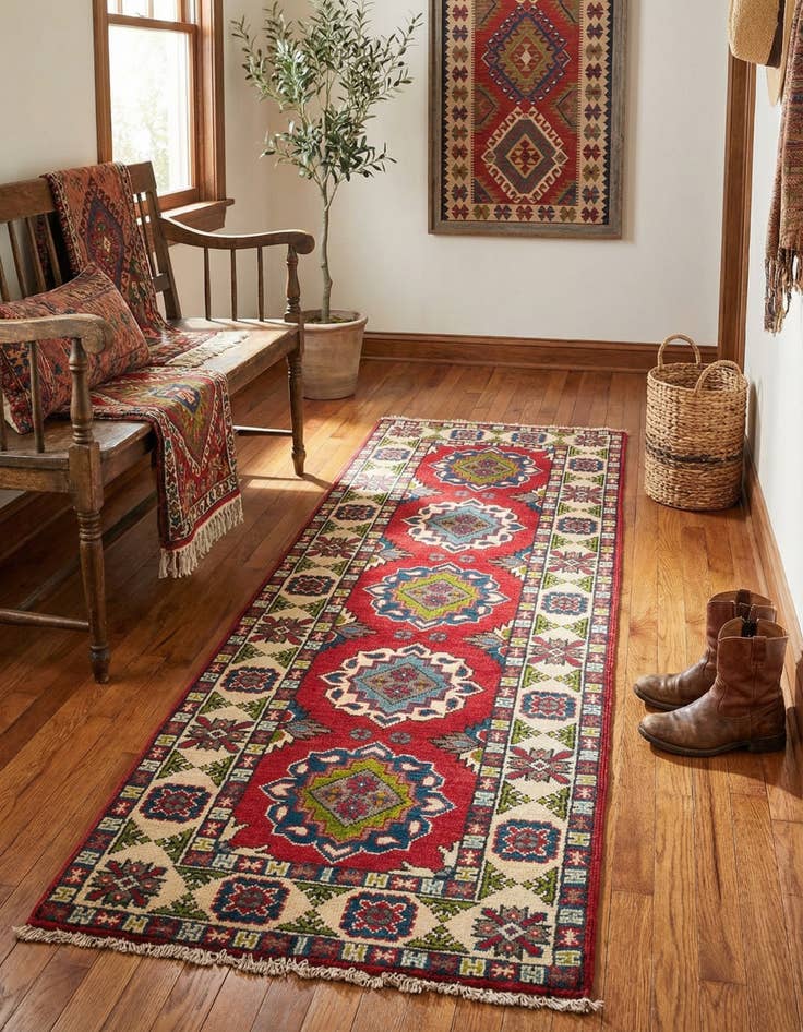 Detail image of 2' x 6' 1  Hand Knotted Kazak Runner Rug