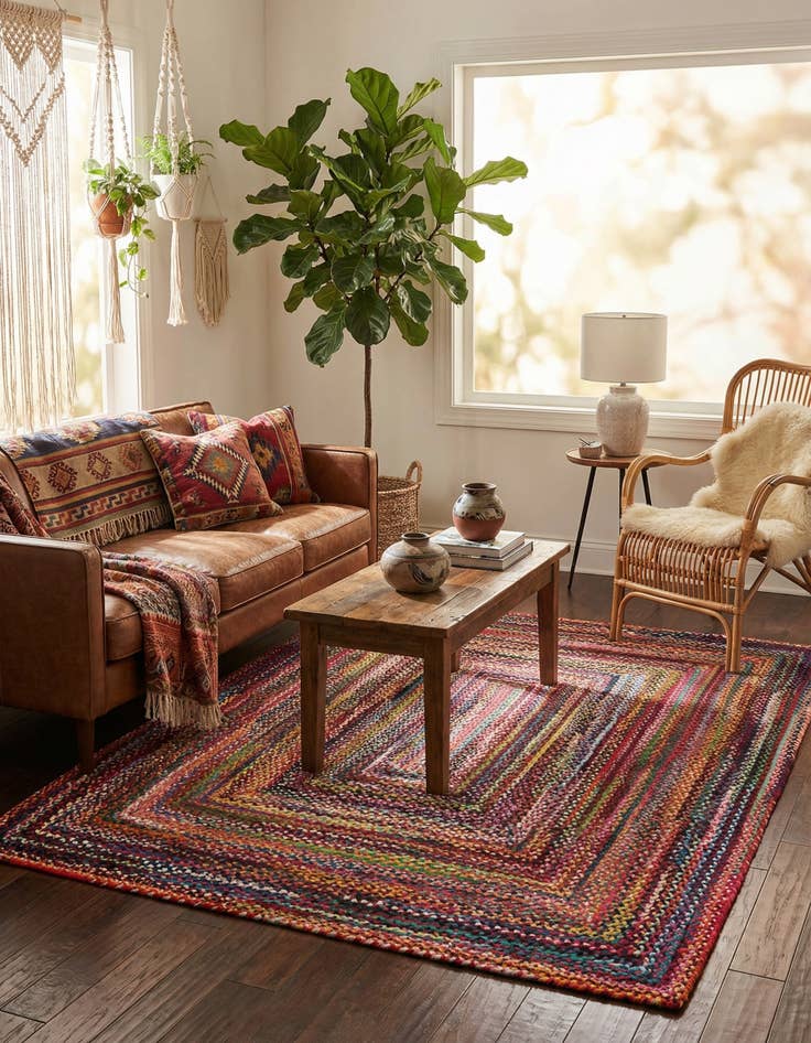 Detail image of 8' x 11'  Hand Braided Chindi Rug