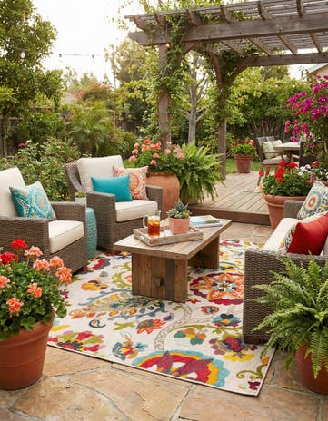 Multi Beige Easy-Clean Casablanca Indoor / Outdoor Square Rug