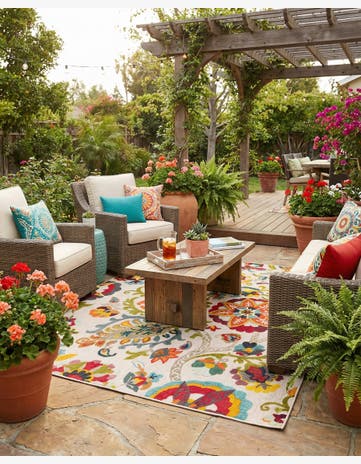 Multi Beige Easy-Clean Casablanca Indoor / Outdoor Square Rug