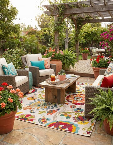 Multi Beige Easy-Clean Casablanca Indoor / Outdoor Square Rug