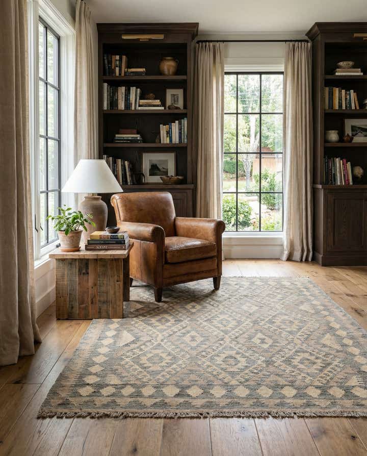 4' 3 x 5' 9 Hand Woven Kilim Maymana Wool Rug