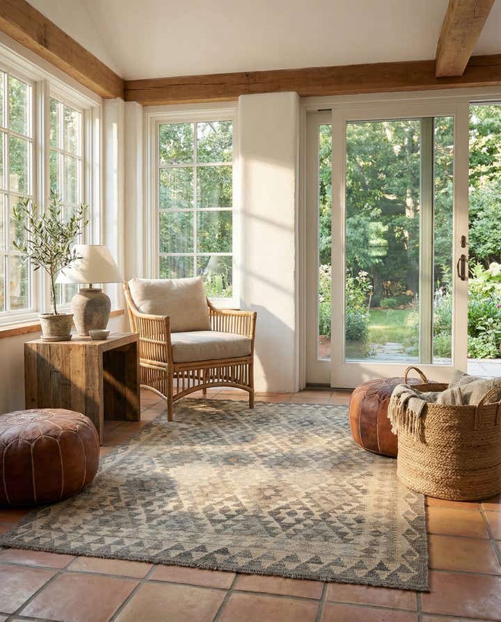 4' x 5' 11 Hand Woven Kilim Maymana Wool Rug