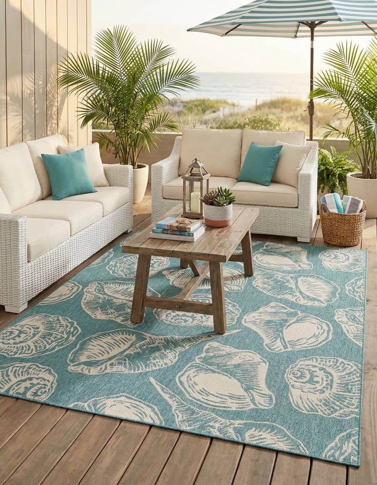 Detail image of 7' 10 x 10'  Washable Coastal Indoor / Outdoor Rug