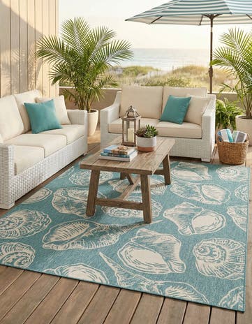 Aqua Easy-Clean Coastal Indoor / Outdoor Rug
