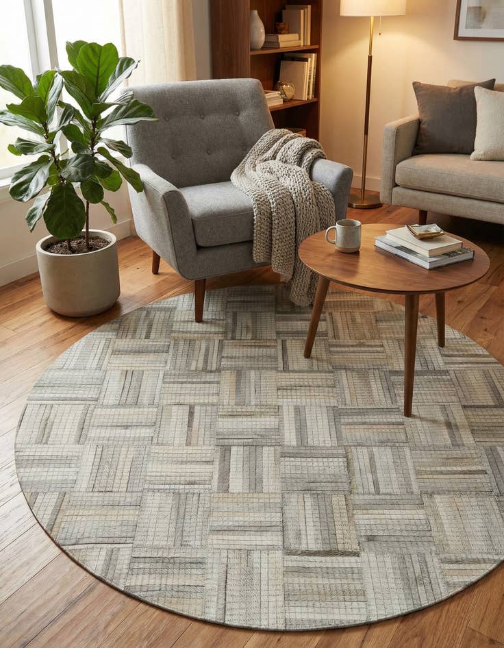 Detail image of 4' 1 x 4' 1 Cowhide Leather Round Rug