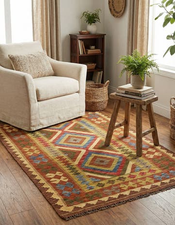 3' 3 x 5' 3 Hand Woven Kilim Maymana Wool Rug