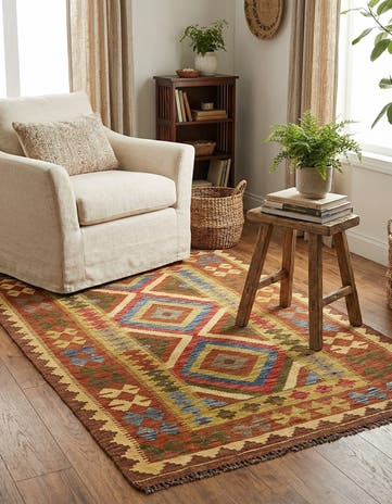 3' 3 x 5' 3 Hand Woven Kilim Maymana Wool Rug