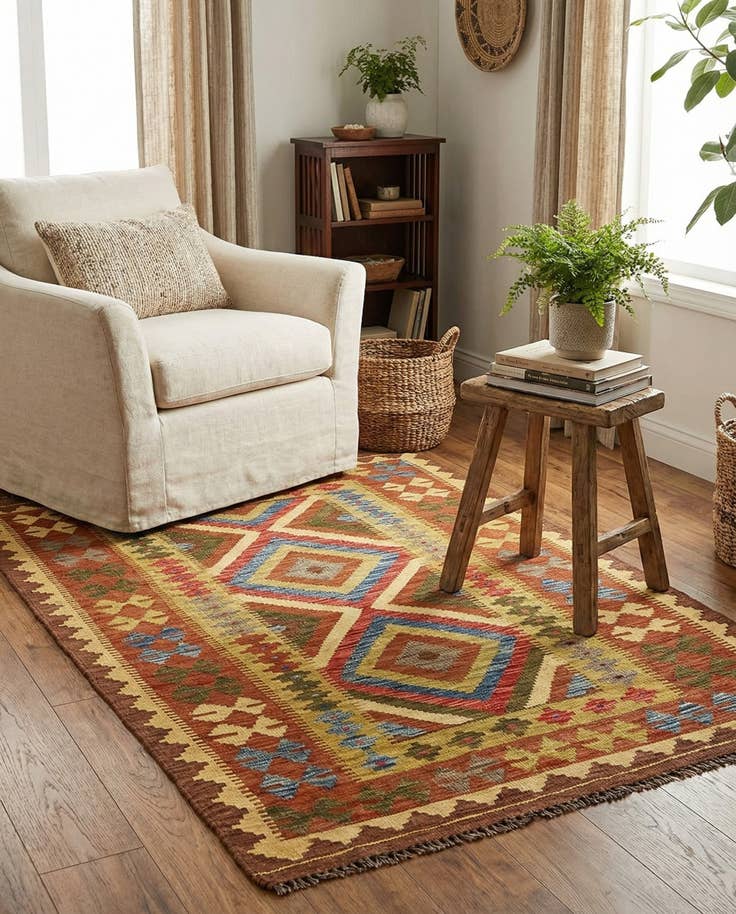 Detail image of 3' 3 x 5' 3 Hand Woven Kilim Maymana Wool Rug