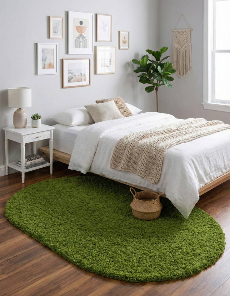 Detail image of  5' 3 x 8' Solid Shag Oval Rug