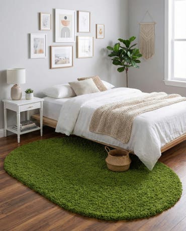  5' 3 x 8' Solid Shag Oval Rug