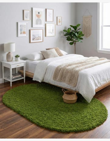 Grass Green Solid Shag Oval Rug