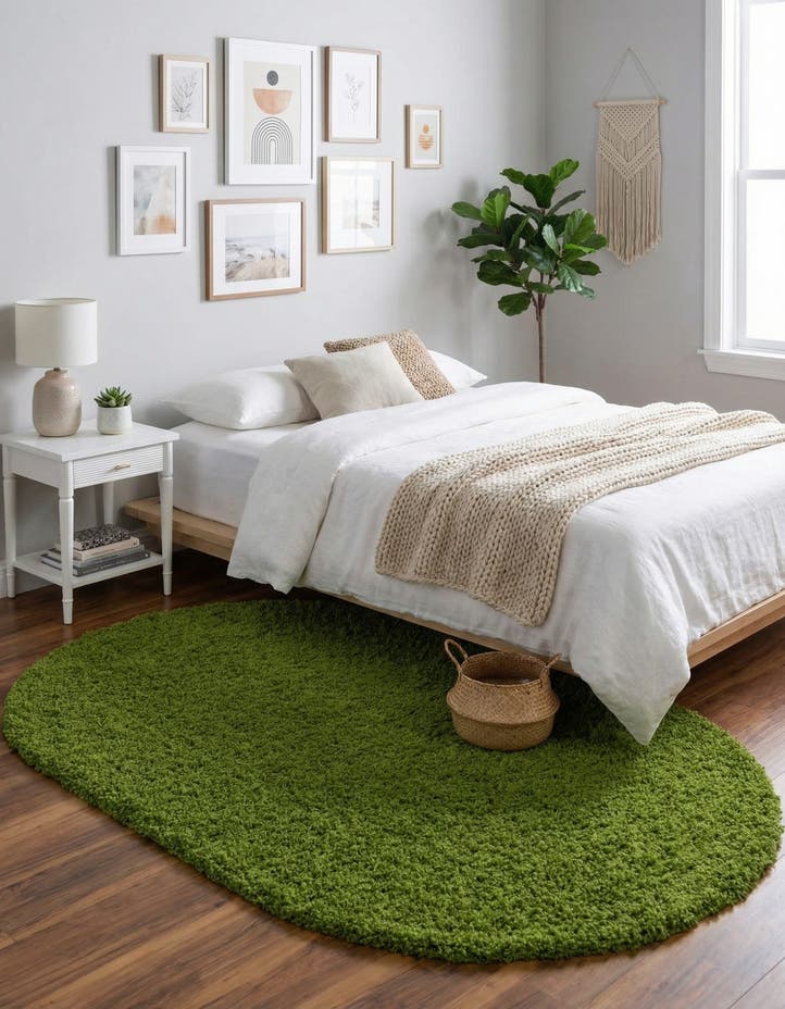 5' 3 x 8' Solid Shag Oval Rug