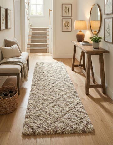 Beige Lattice Shag Runner Rug
