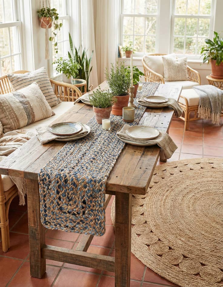 Detail image of 1' 2 x 10'  Hand Braided Chindi Table Runner Rug