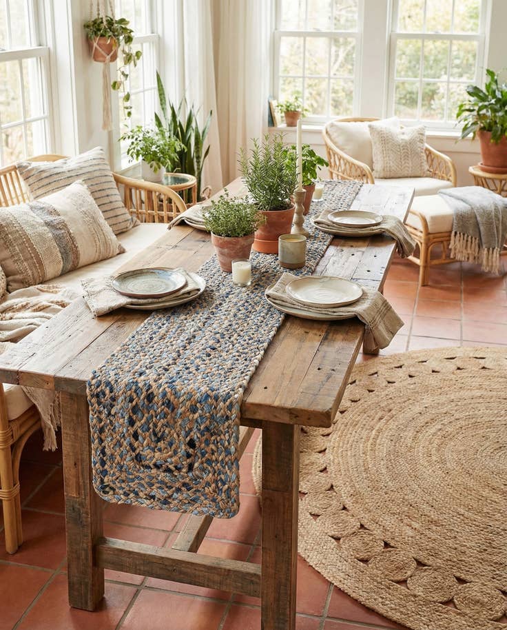 Detail image of 1' 2 x 10' Handmade Braided Chindi Table Runner Rug