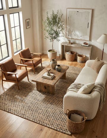 Black and Natural Hand Woven Checkered Jute Wool Rug