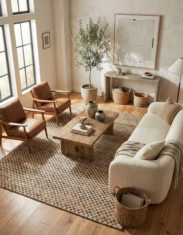 Black and Natural Hand Woven Checkered Jute Wool Rug