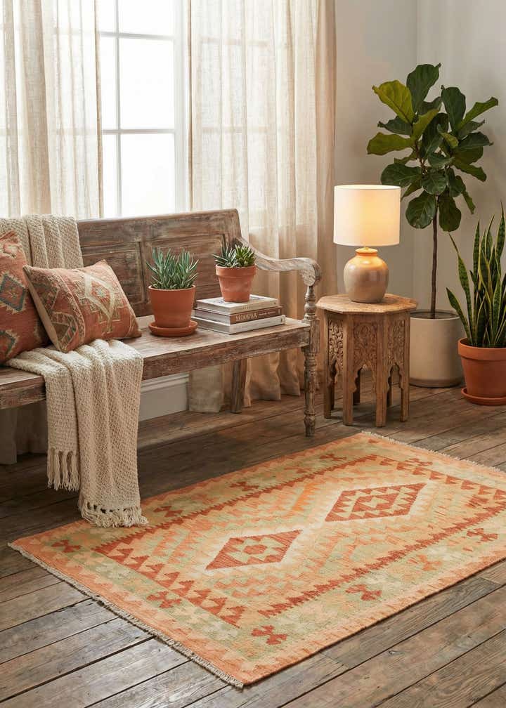 3' x 4' 3 Hand Woven Kilim Waziri Wool Rug