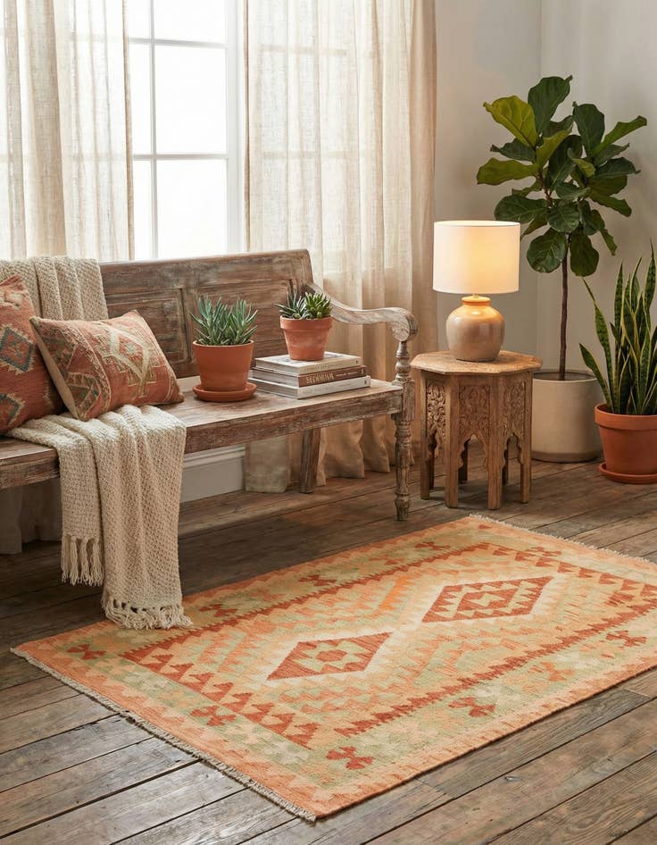 Detail image of 3' x 4' 3 Hand Woven Kilim Waziri Wool Rug