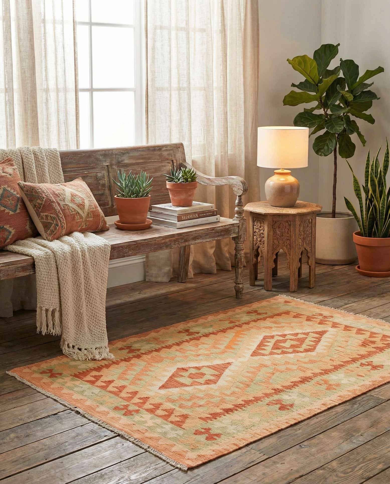 3' x 4' 3 Hand Woven Kilim Waziri Wool Rug