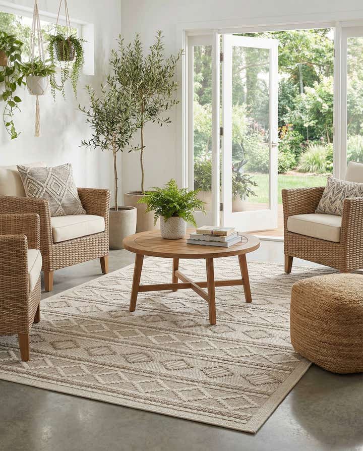 5' 3 x 7' 4 Easy-Clean Trellis Textured Indoor / Outdoor Rug