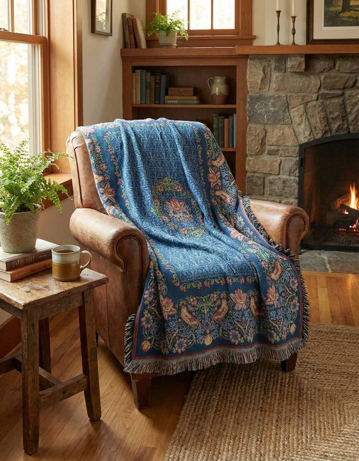 Detail image of 4' 6 x 6' Strawberry Thief Throw Blanket