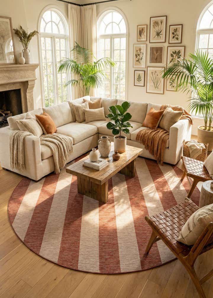 13' x 13' Easy-Clean Ribbon Indoor / Outdoor Round Rug