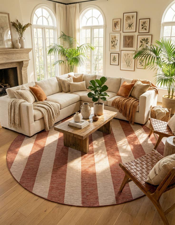 Detail image of 13' x 13' Easy-Clean Ribbon Indoor / Outdoor Round Rug