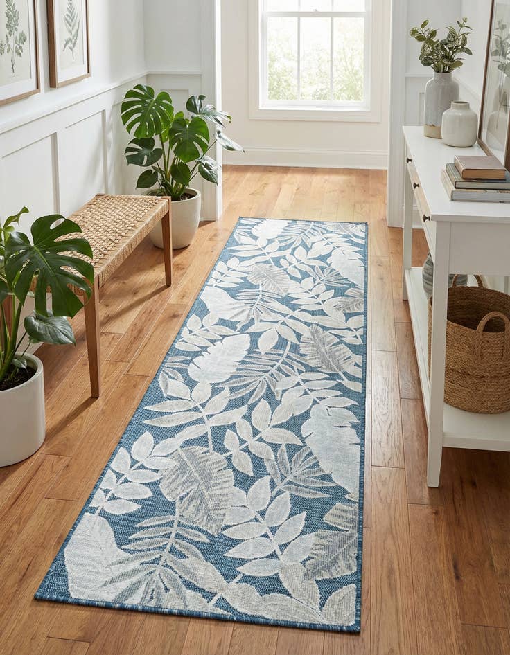 Detail image of  2' 2 x 8'  Washable Botanical Indoor / Outdoor Runner Rug