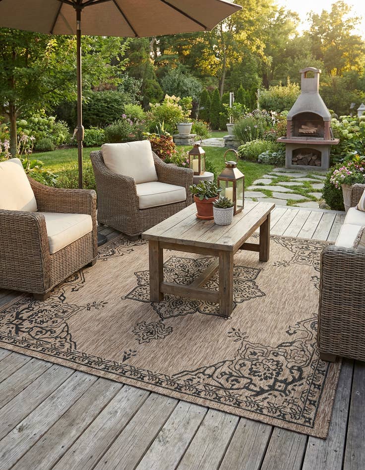Detail image of 7' 10 x 7' 10  Washable Traditional Indoor / Outdoor Square Rug