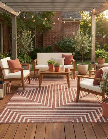 Rust Red Easy-Clean Modern Indoor / Outdoor Rug