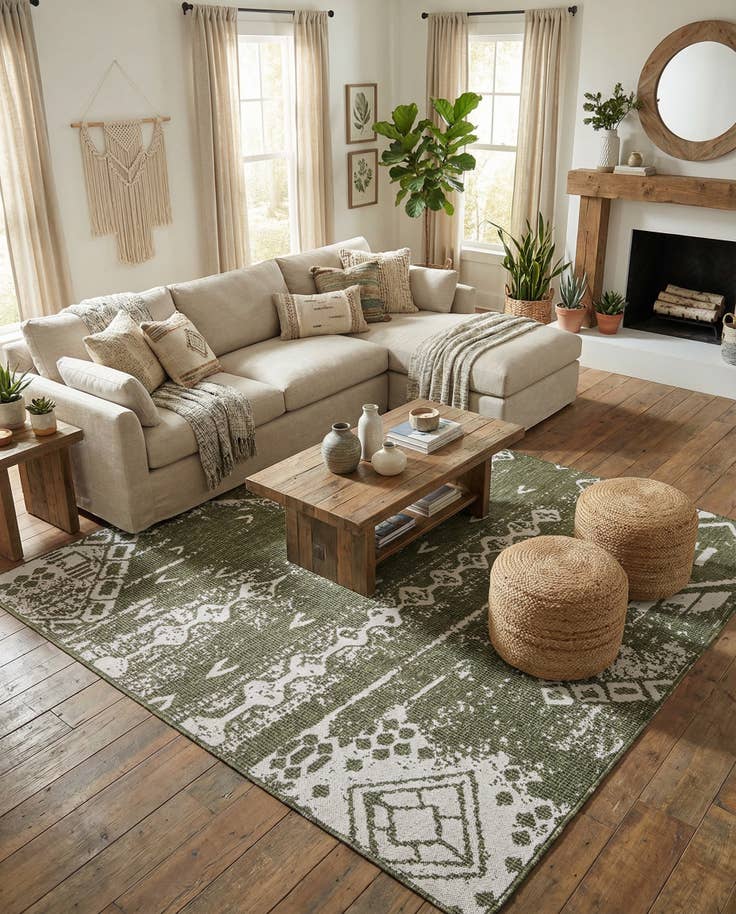 Detail image of 10' 8 x 10' 8 Easy-Clean Bohemian Indoor / Outdoor Square Rug