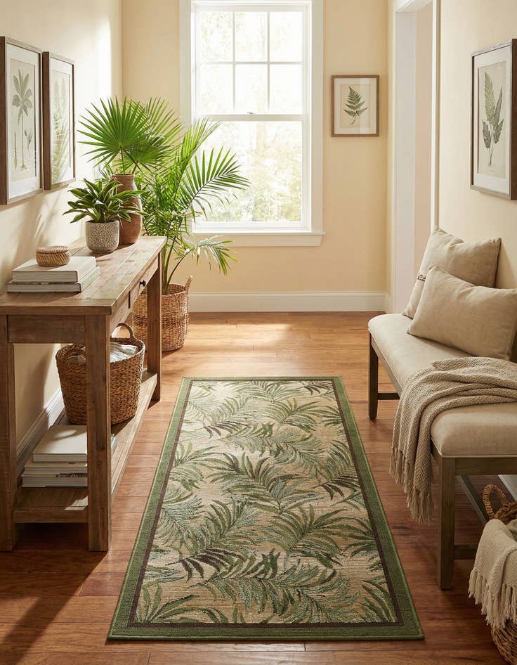 Detail image of 2' 7 x 5' 3  Washable Botanical Indoor / Outdoor Runner Rug