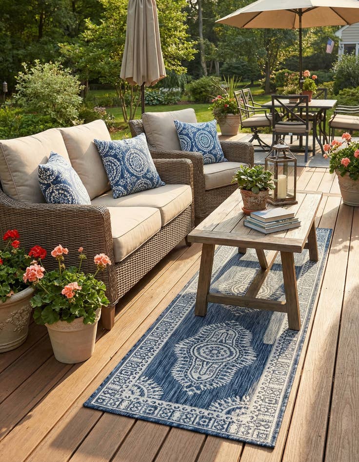 Detail image of 2' x 8'  Washable Traditional Indoor / Outdoor Runner Rug