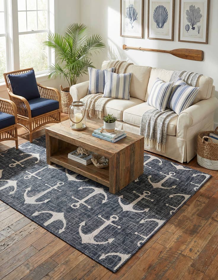 Detail image of 5' 3 x 5' 3  Washable Coastal Indoor / Outdoor Square Rug