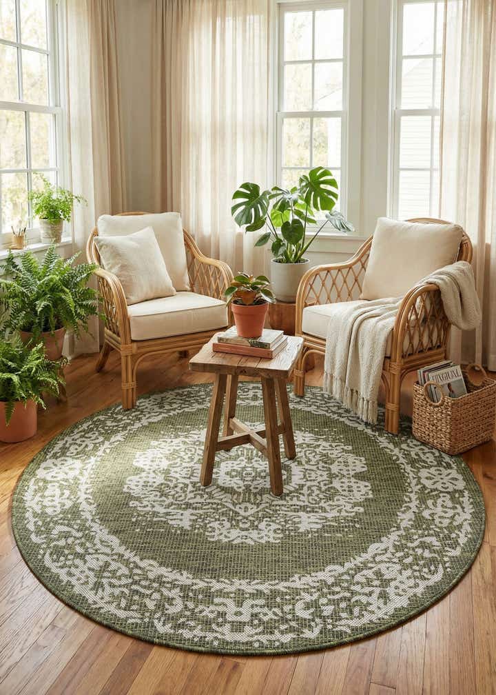 5' 3 x 5' 3 Easy-Clean Traditional Indoor / Outdoor Round Rug