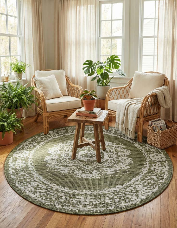 Detail image of  5' 3 x 5' 3  Washable Traditional Indoor / Outdoor Round Rug