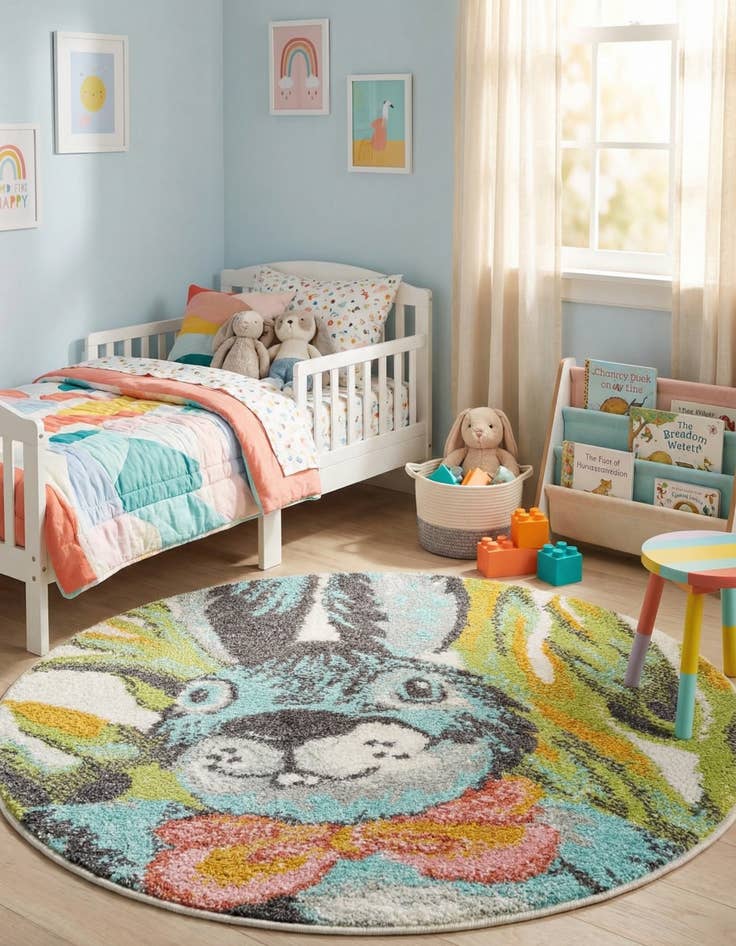 Detail image of 2' 2 x 2' 2 Rabbit Whimsy Kids Round Rug