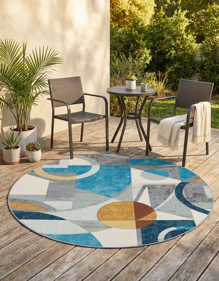 Detail image of 6' 1 x 6' 1  Washable Modern Indoor / Outdoor Round Rug