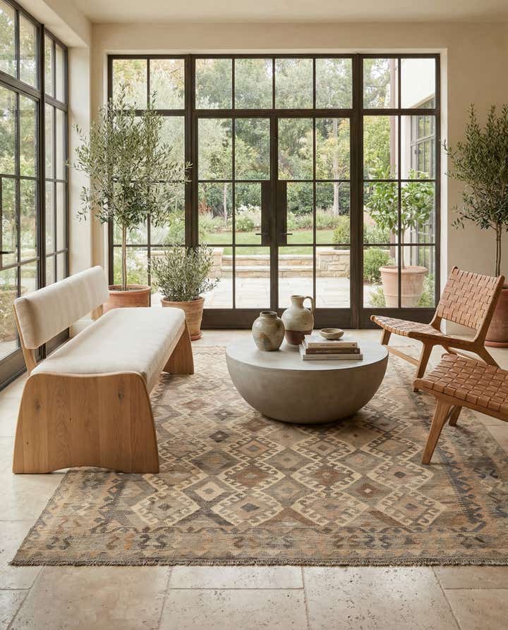 6' 9 x 10' Hand Woven Kilim Maymana Wool Rug