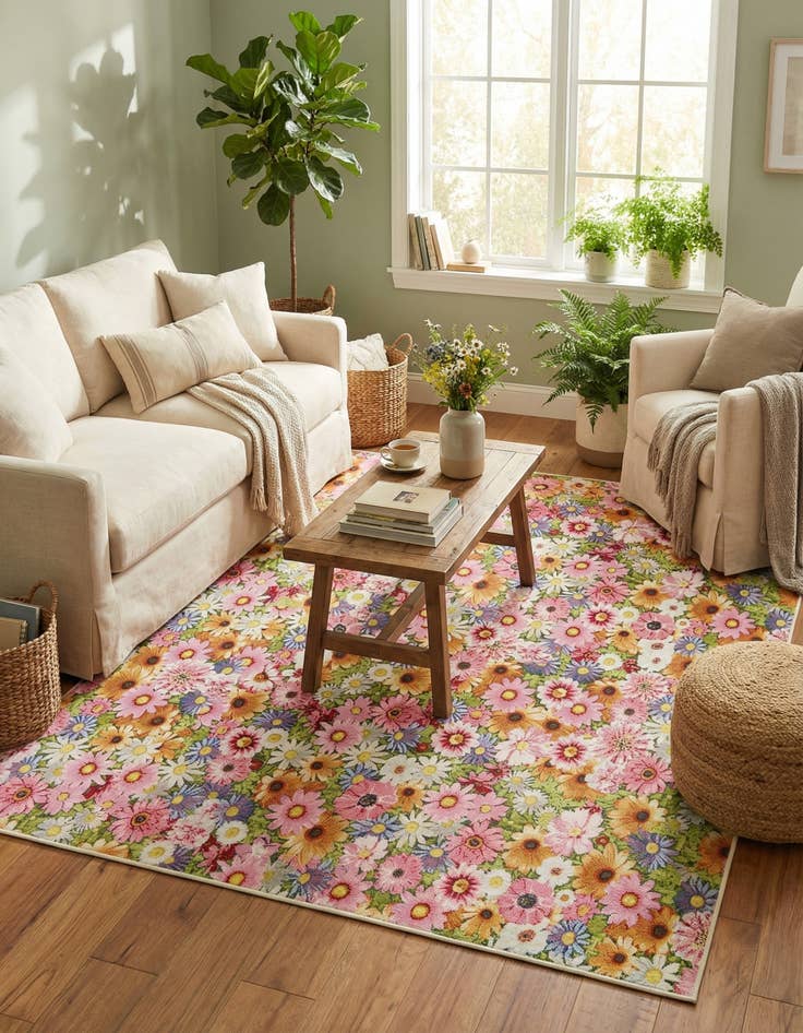 Detail image of  8' x 8'  Washable Botanical Indoor / Outdoor Square Rug
