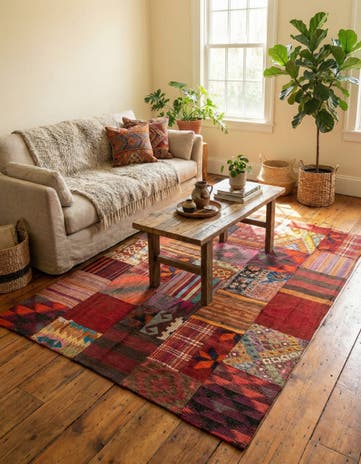 5' 1 x 6' 5 Hand Woven Kilim Patchwork Wool Rug