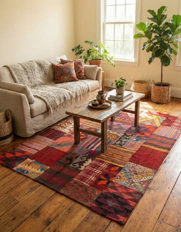 5' 1 x 6' 5 Hand Woven Kilim Patchwork Wool Rug