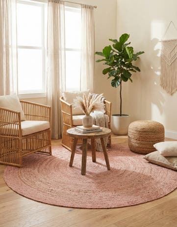 Light Pink Handmade Braided Jute Round Rug